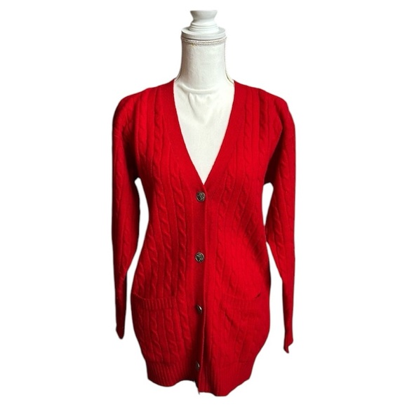 Vintage Ralph Lauren Lambswool Cardigan Sweater Rib Knit Red Pocket Women’s S - Picture 1 of 14